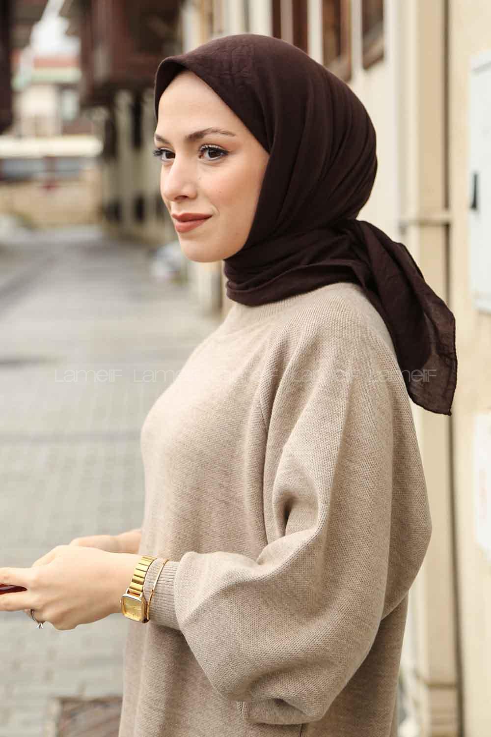 Lamelif Comfort Pamuk Eşarp Bitter Kahve