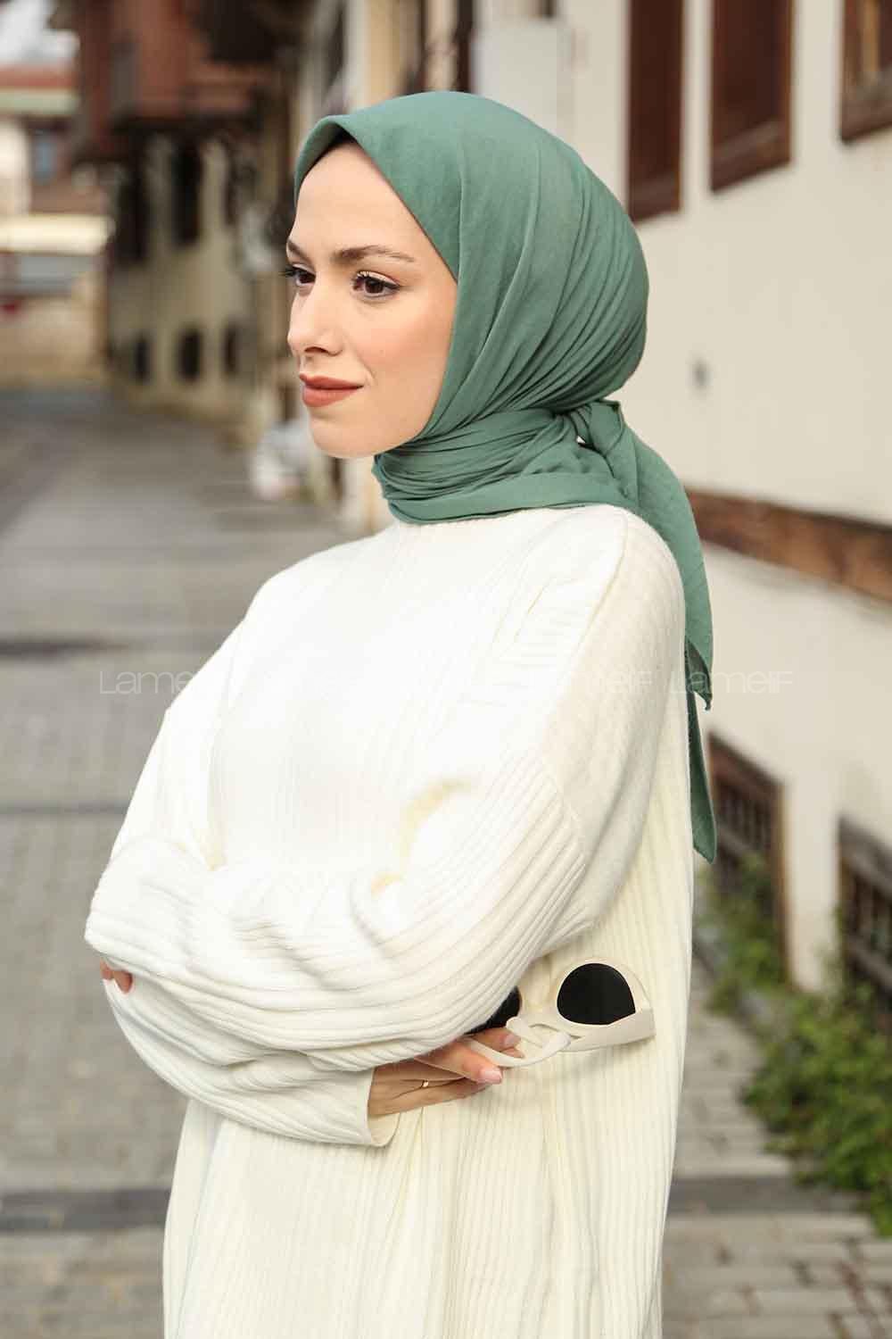 Plum Green Cotton Fabric Straight Scarf