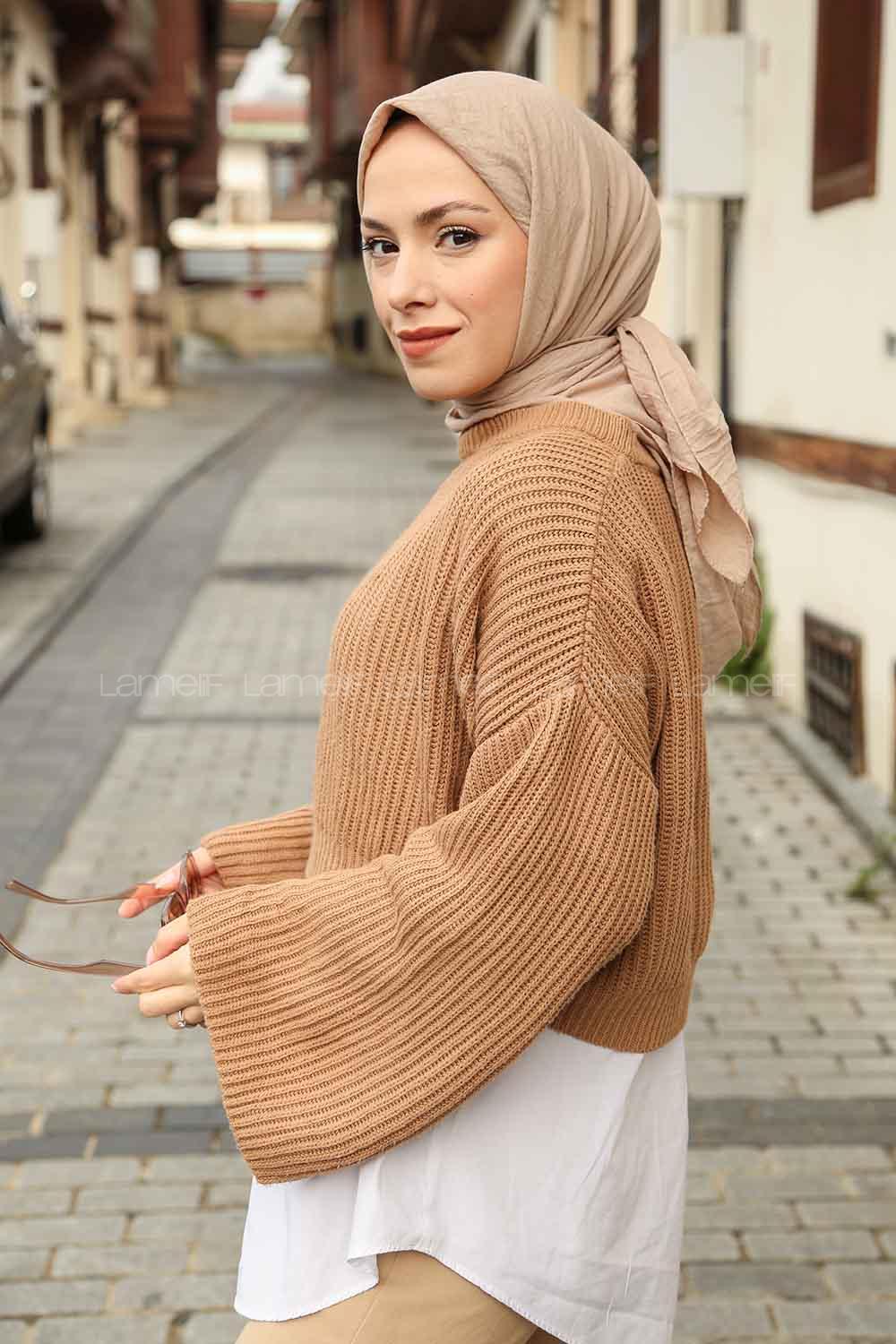 Lamelif Comfort Pamuk Eşarp Koyu vizon