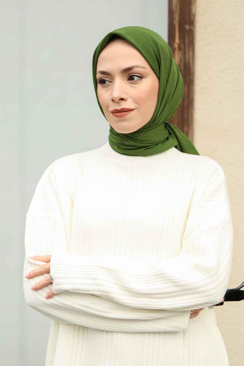Nefti Green Cotton Fabric Straight Scarf