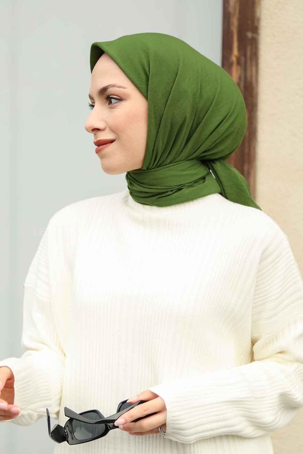 Nefti Green Cotton Fabric Straight Scarf