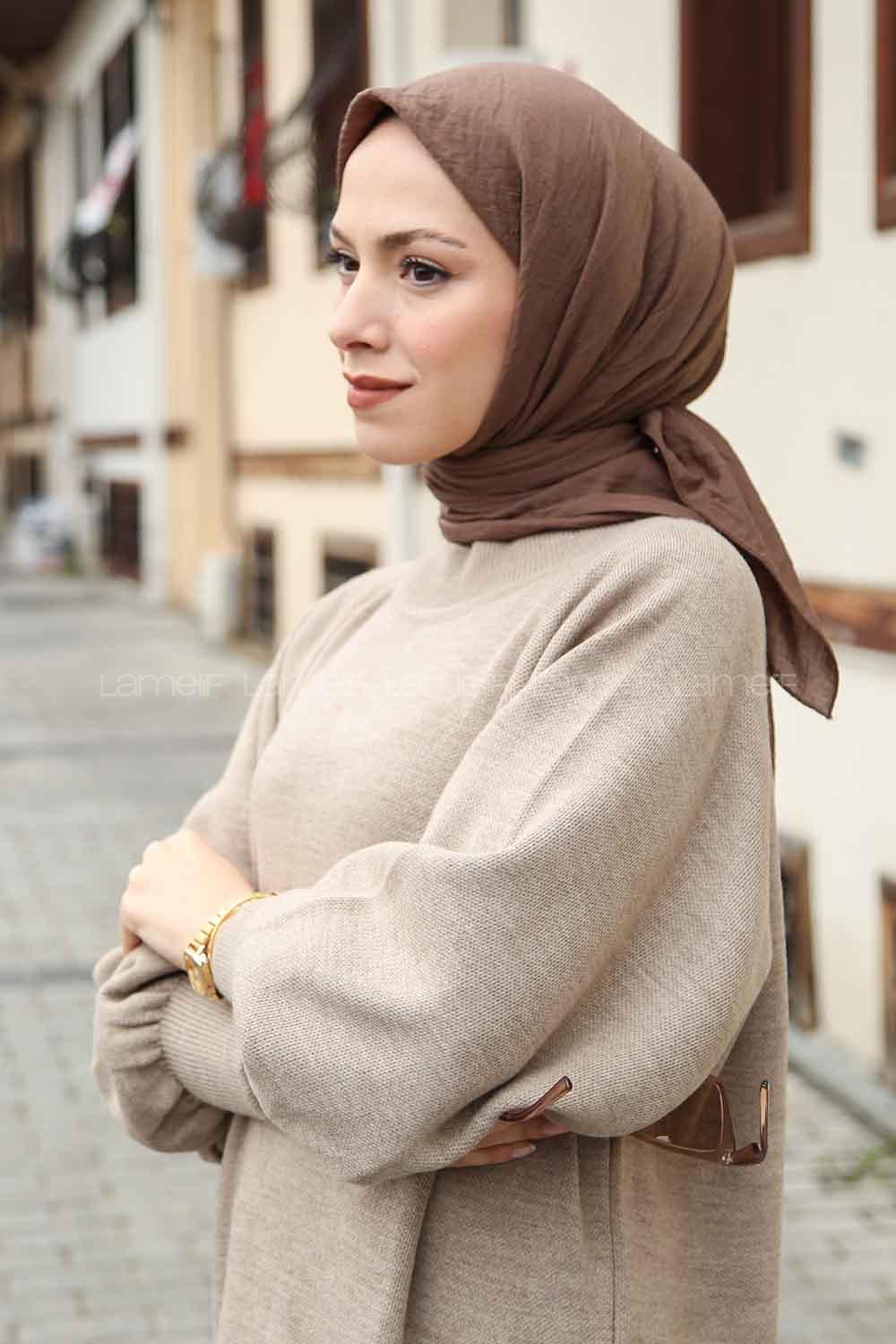 Soft Brown Cotton Fabric Straight Scarf