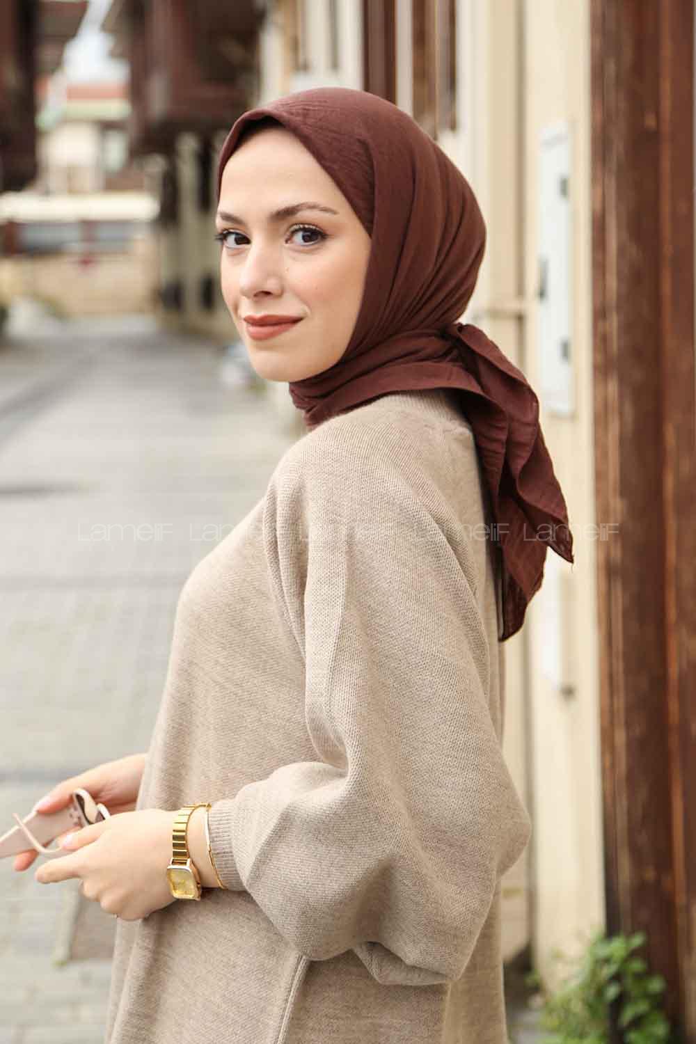 Lamelif Soft Touch Eşarp Tozlu Kahve