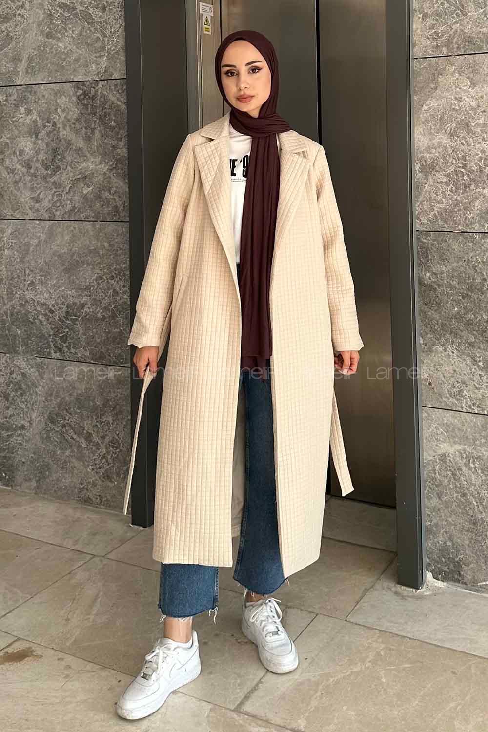 Beige Normal Neck Long Arm Coat