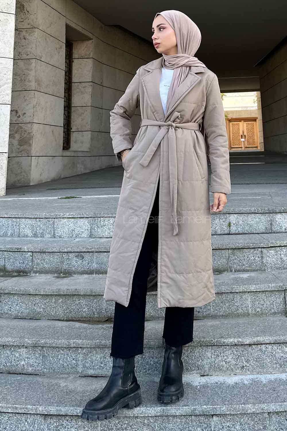 Lamelif Kuşak Bağlamalı Mont Toprak