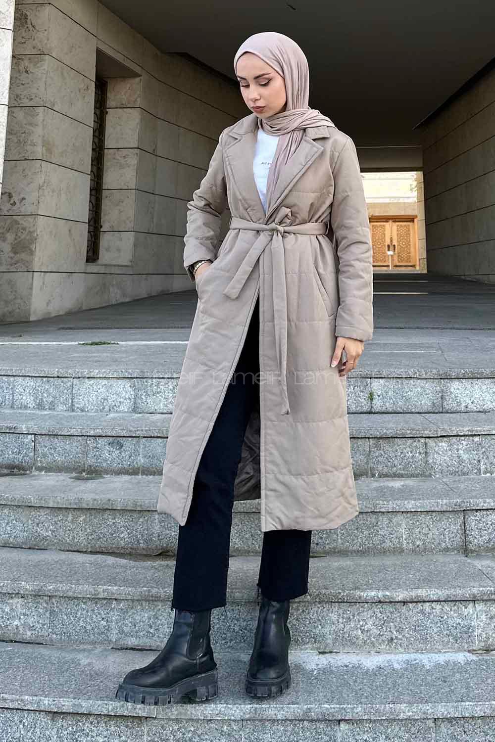 Lamelif Kuşak Bağlamalı Mont Toprak