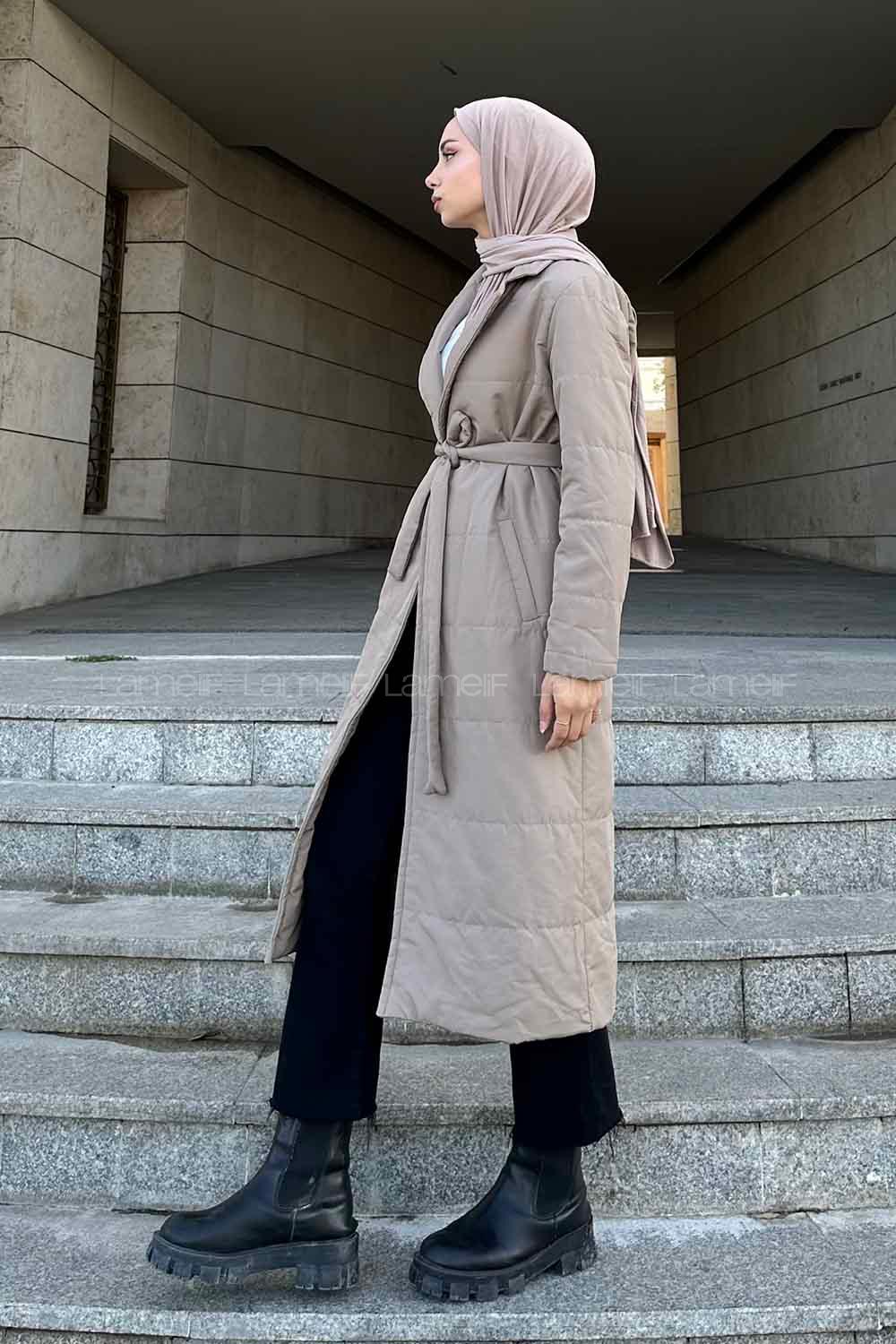 Lamelif Kuşak Bağlamalı Mont Toprak