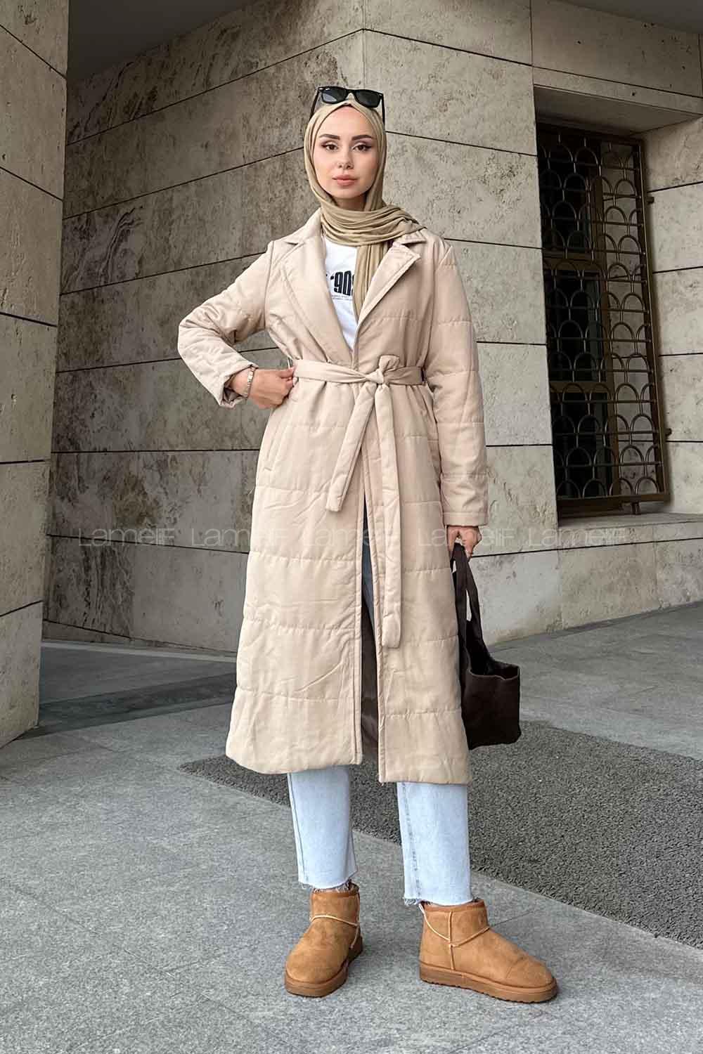 Lamelif Kuşak Bağlamalı Mont Vizonrengi