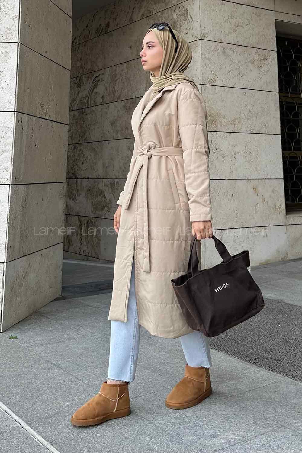 Lamelif Kuşak Bağlamalı Mont Vizonrengi