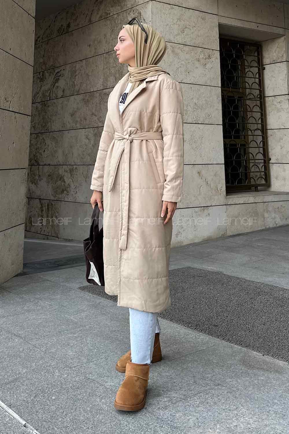 Lamelif Kuşak Bağlamalı Mont Vizonrengi