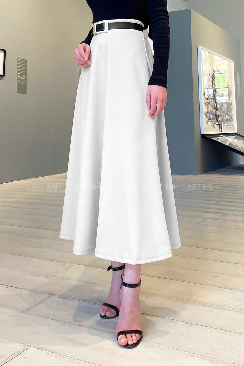 Lamelif Kloş Etek Beyaz