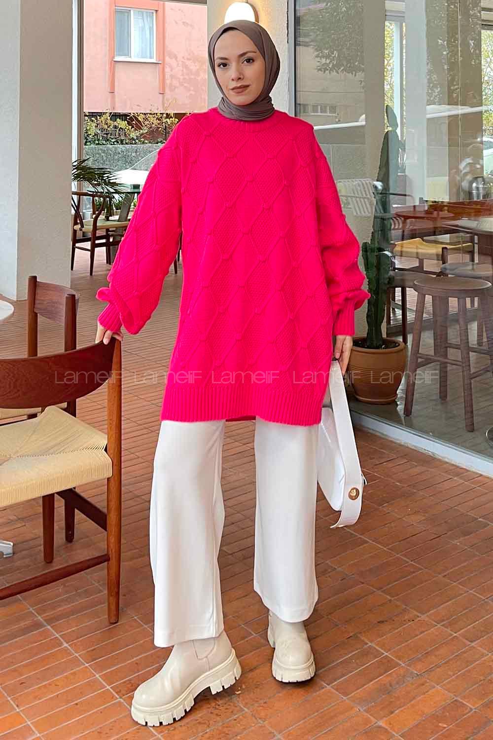 Candy Pink Crew Neck Knitwear Tunic