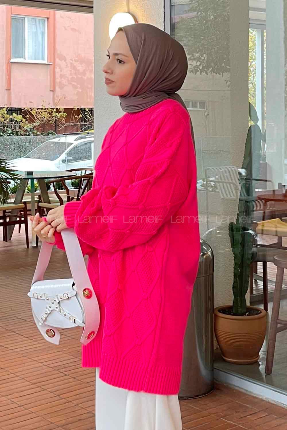 Candy Pink Crew Neck Knitwear Tunic