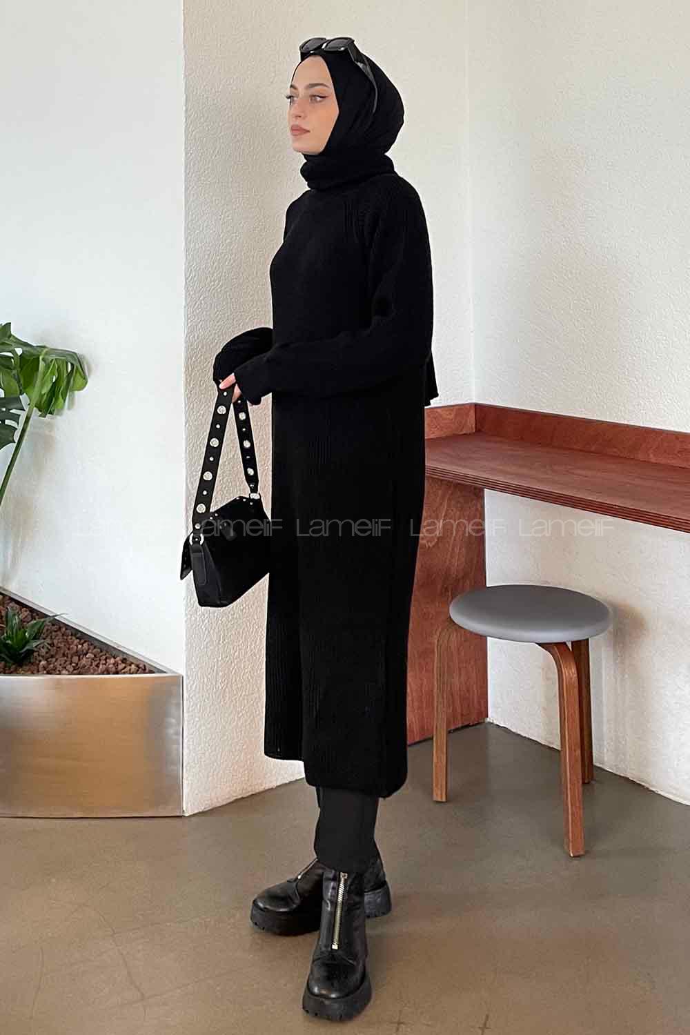 Lamelif Uzun Balıkcı Elbise Siyah