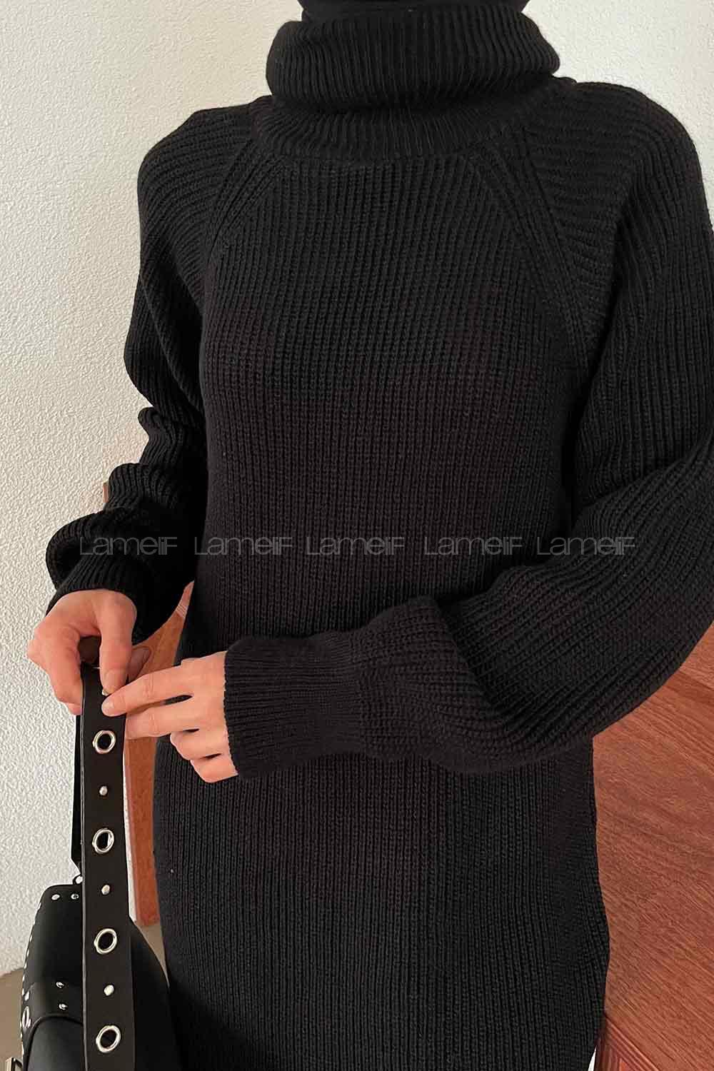 Lamelif Uzun Balıkcı Elbise Siyah