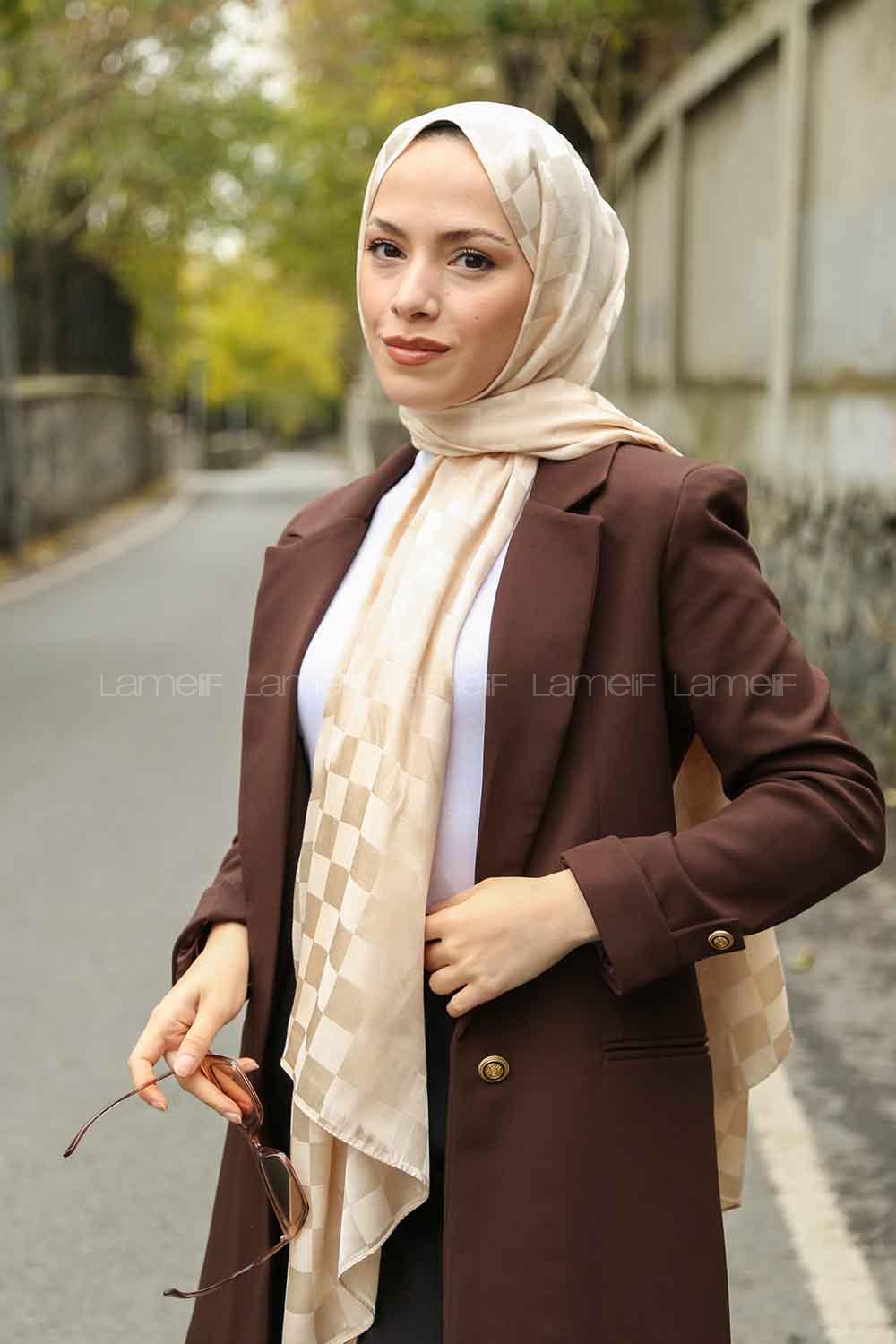 Beige Viscose Fabric Printed Shawl