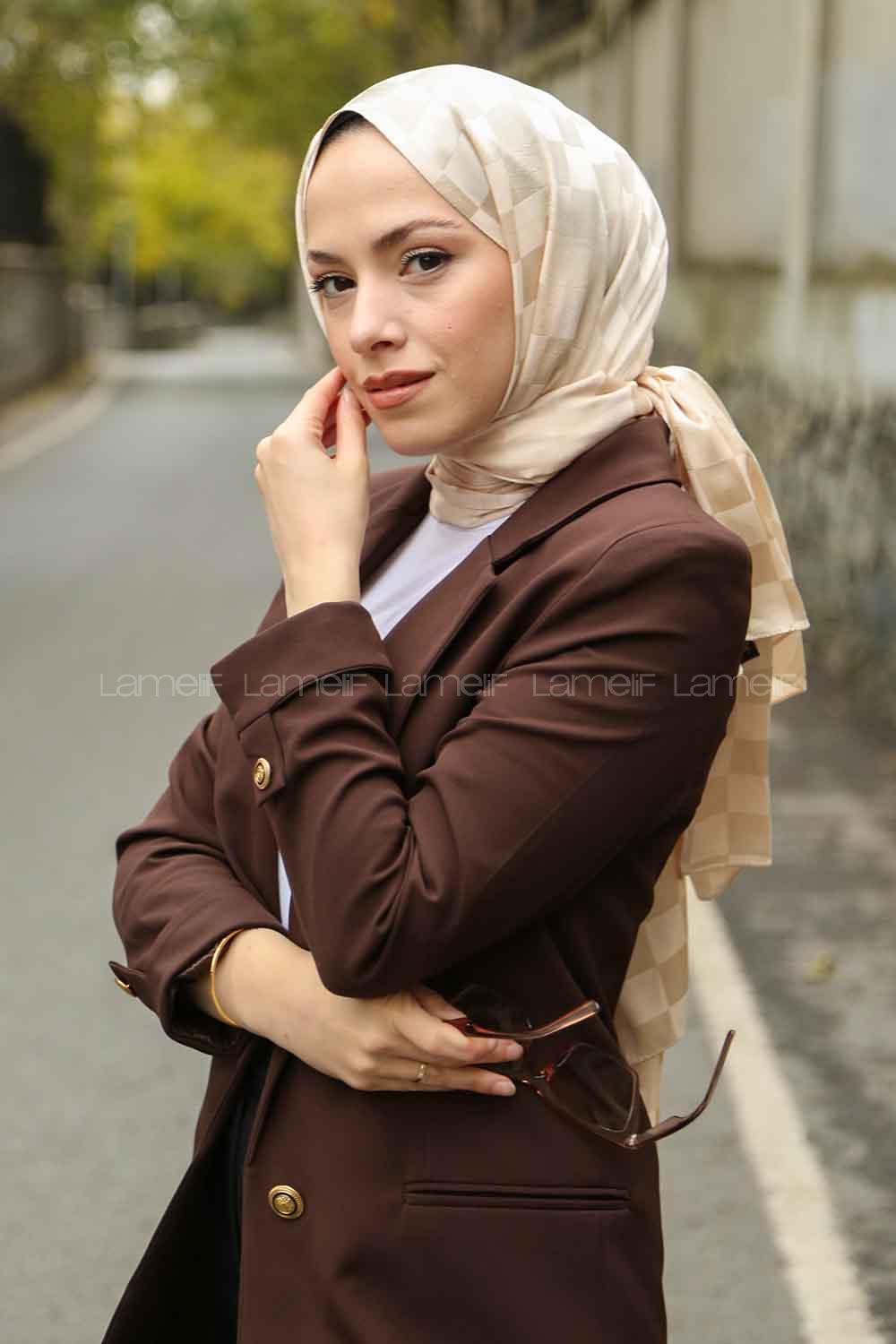 Beige Viscose Fabric Printed Shawl