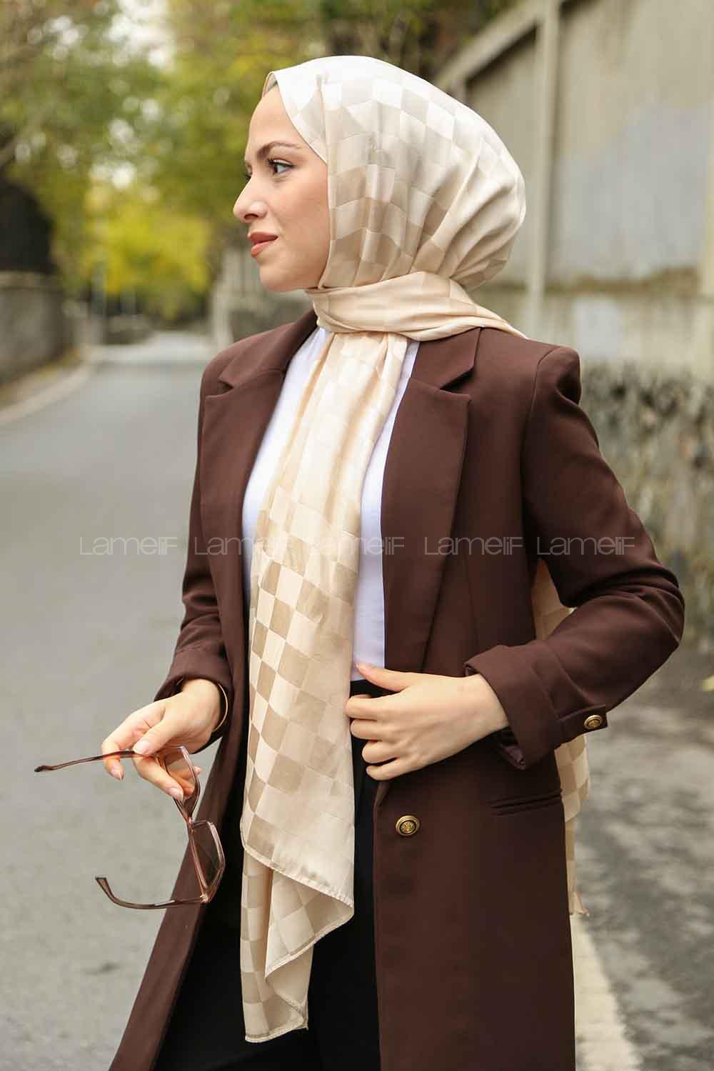 Beige Viscose Fabric Printed Shawl
