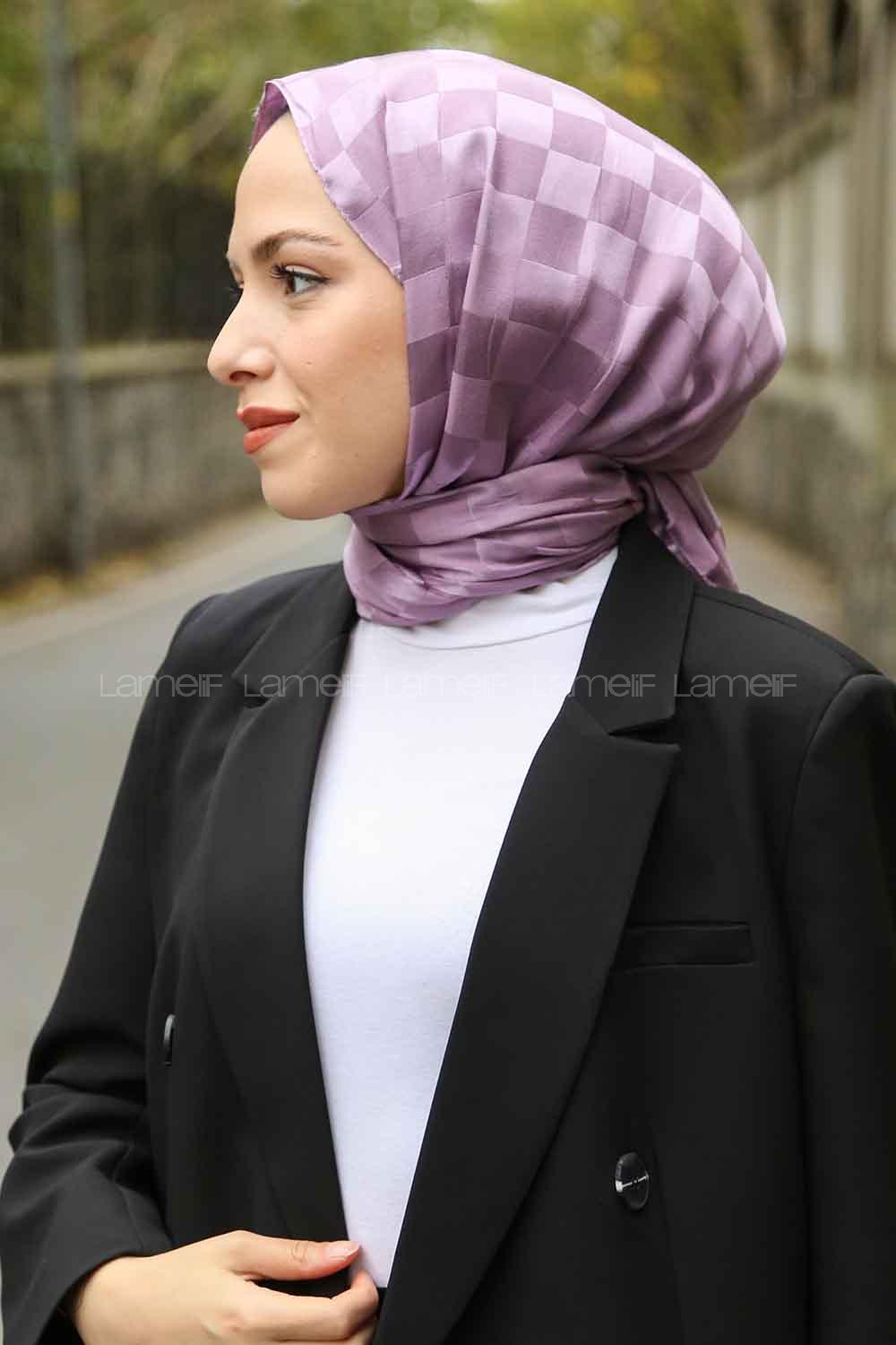 Lamelif Dama Desen Jakar Şal Lila