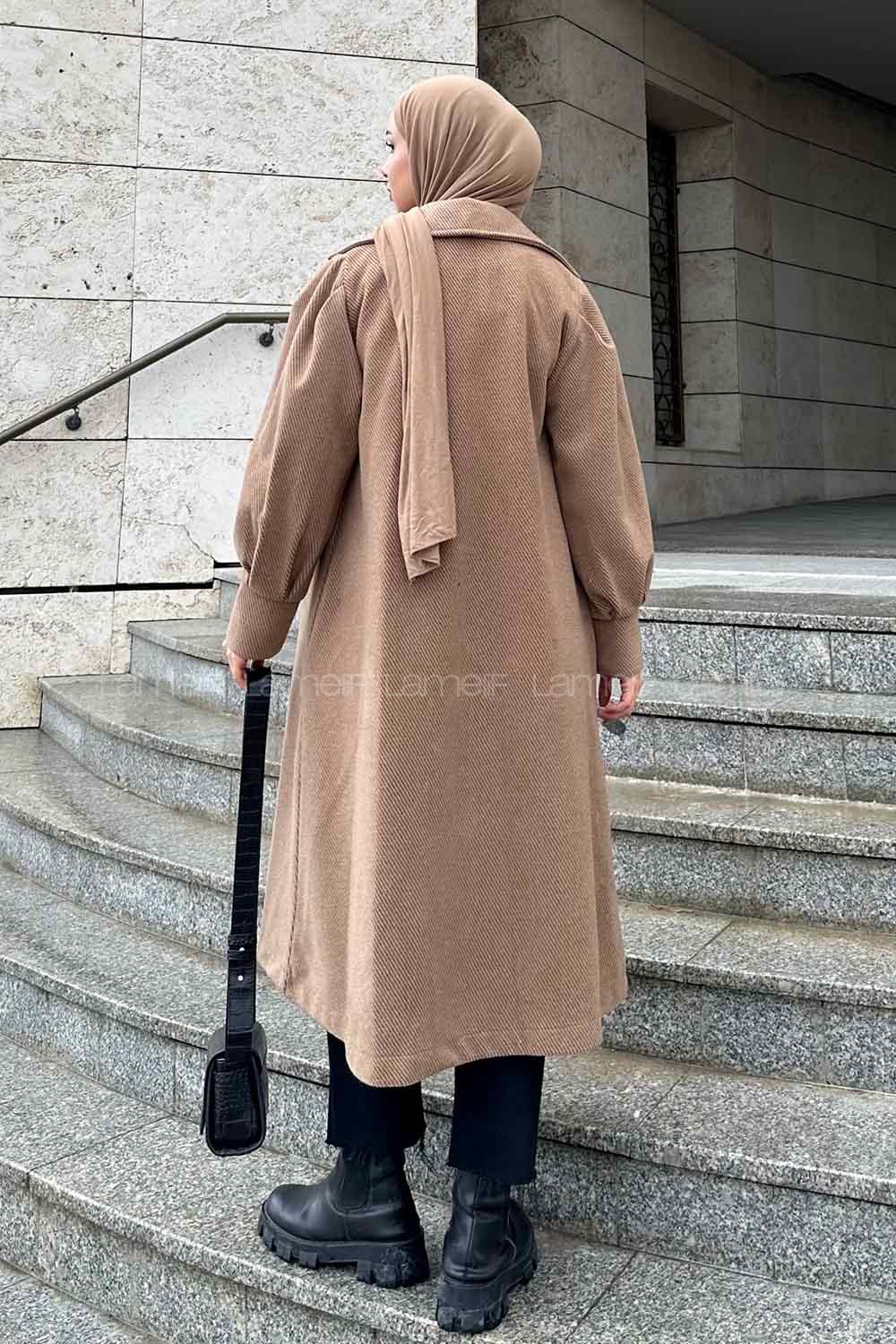 Brown V Neck Long Arm Stamp Fabric Coat
