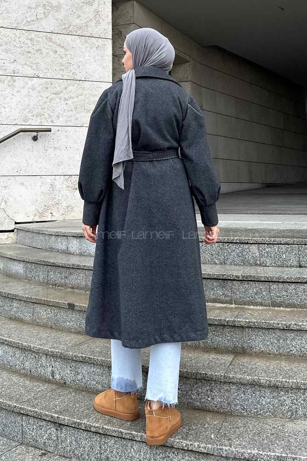 Lamelif Balon Kol Kaşe Kaban Siyah