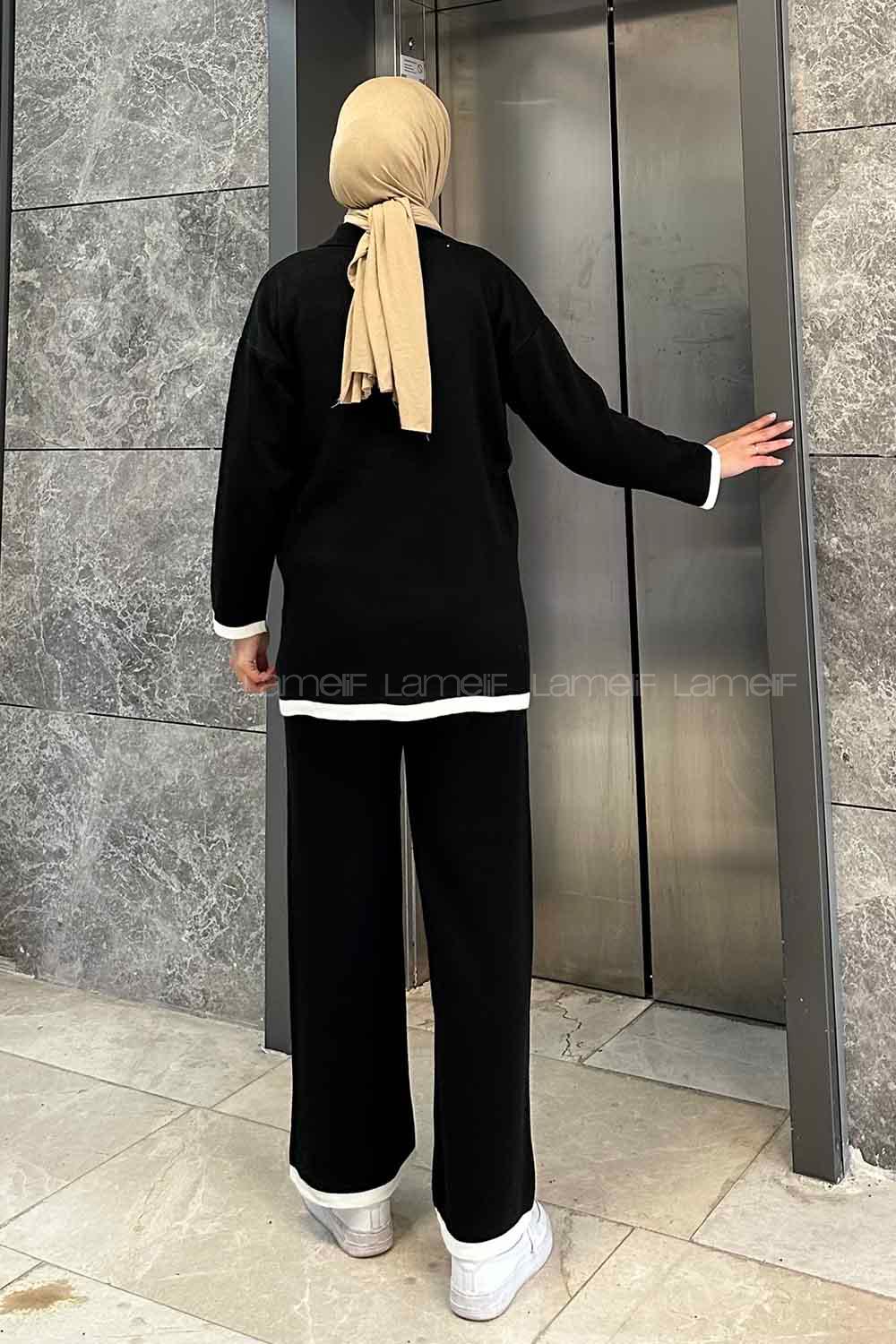 Black Shirt Collar Long Arm Knitwear Regular Trousers Comfortable Suit
