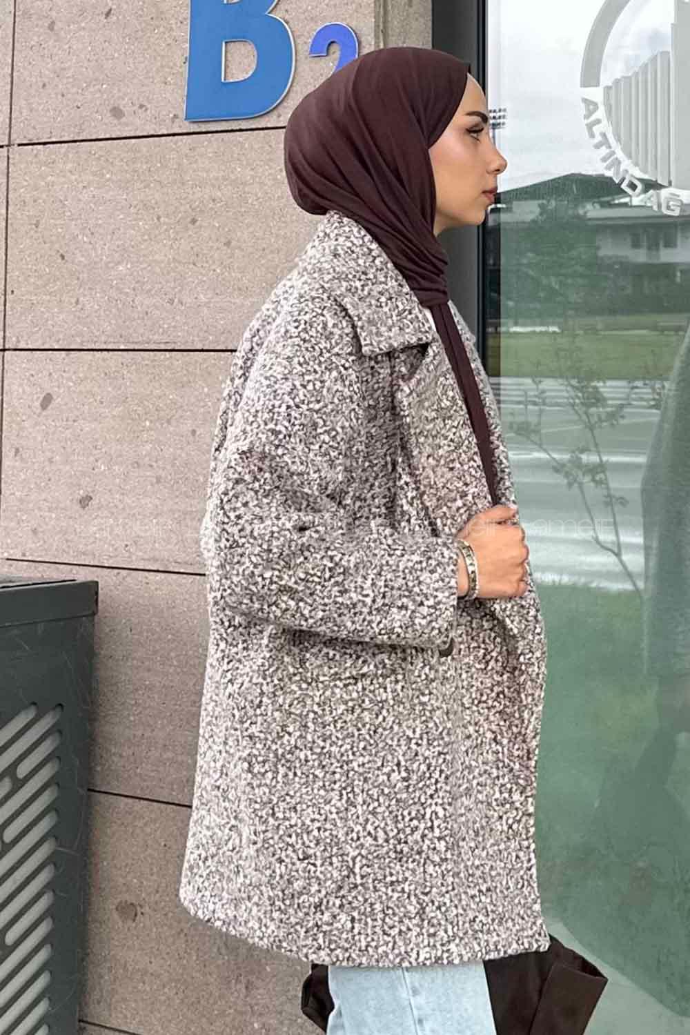 Brown Medium V Neck Long Arm Stamp Fabric Coat