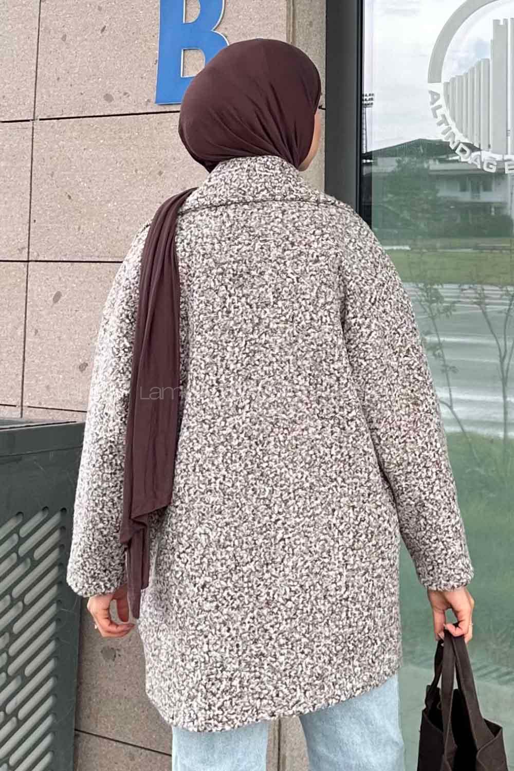 Brown Medium V Neck Long Arm Stamp Fabric Coat