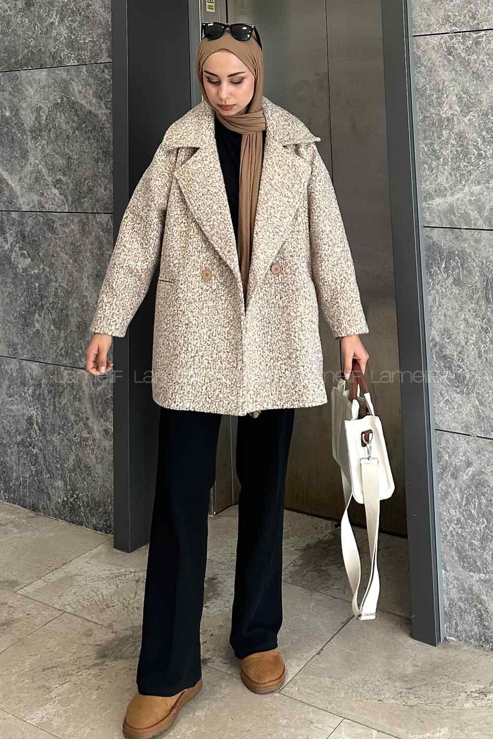 Mink Medium V Neck Long Arm Stamp Fabric Coat