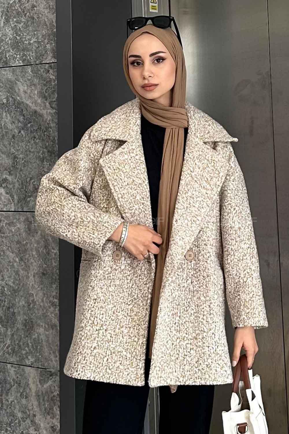 Mink Medium V Neck Long Arm Stamp Fabric Coat