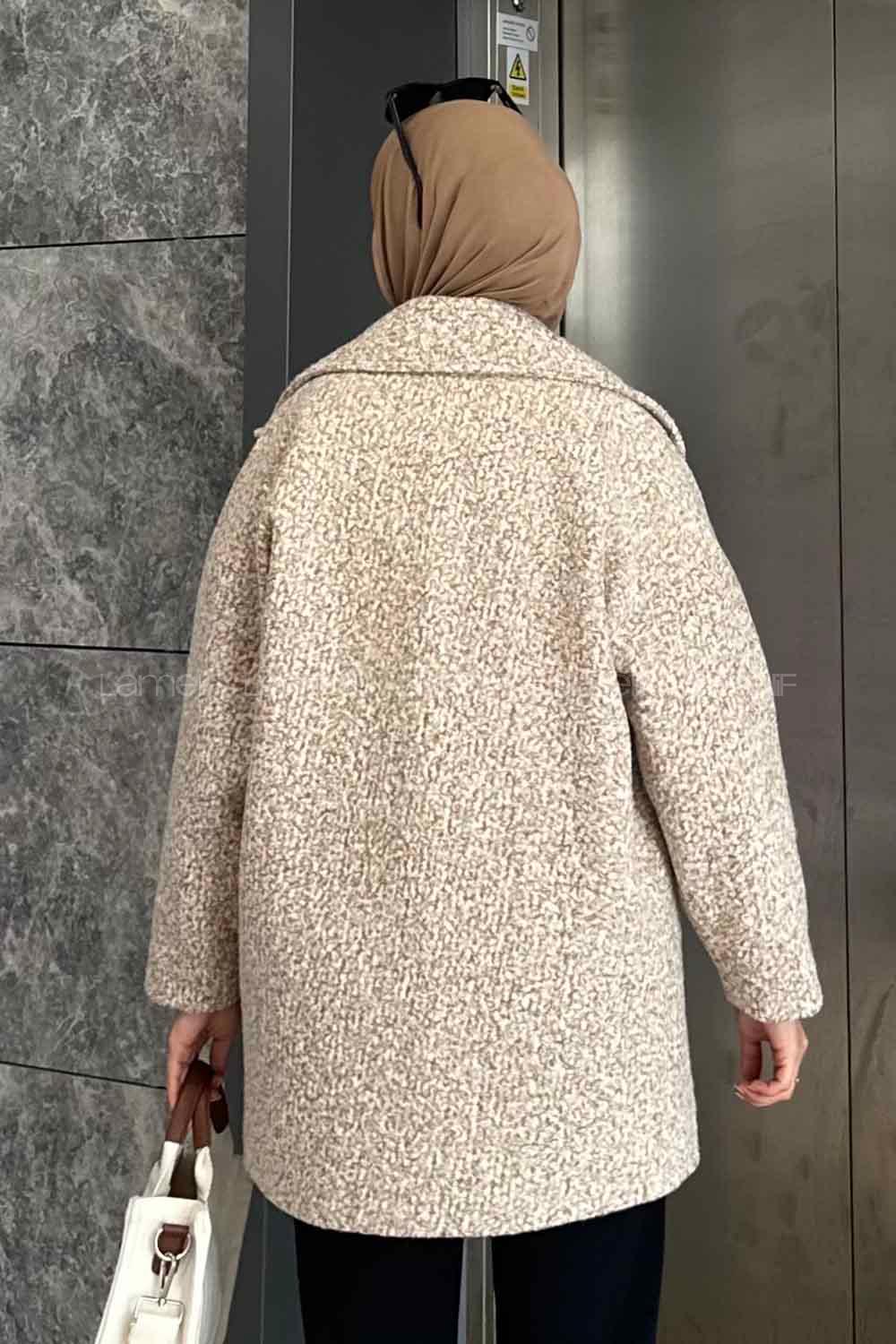 Mink Medium V Neck Long Arm Stamp Fabric Coat