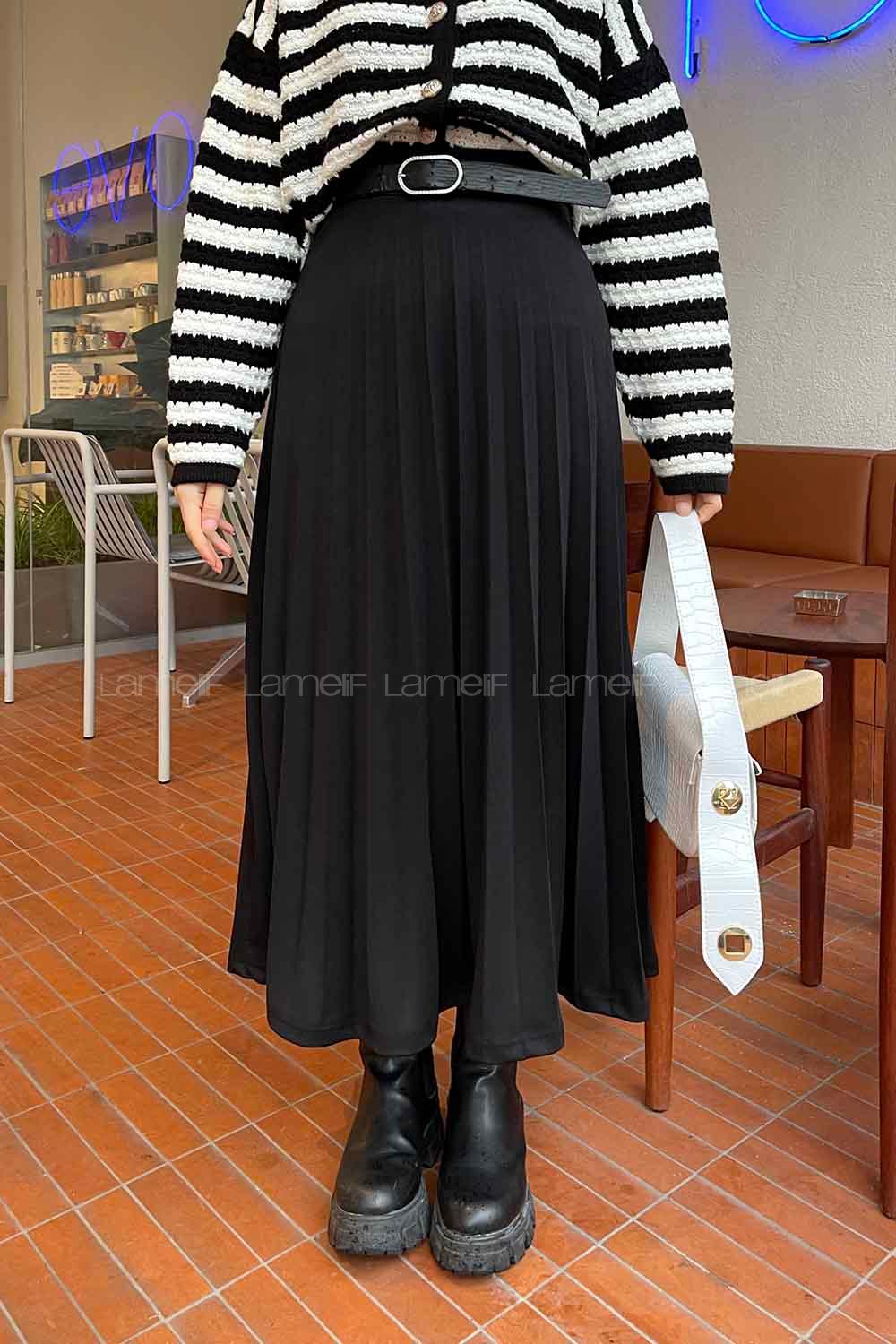 Lamelif Adelina Piliseli Etek Siyah