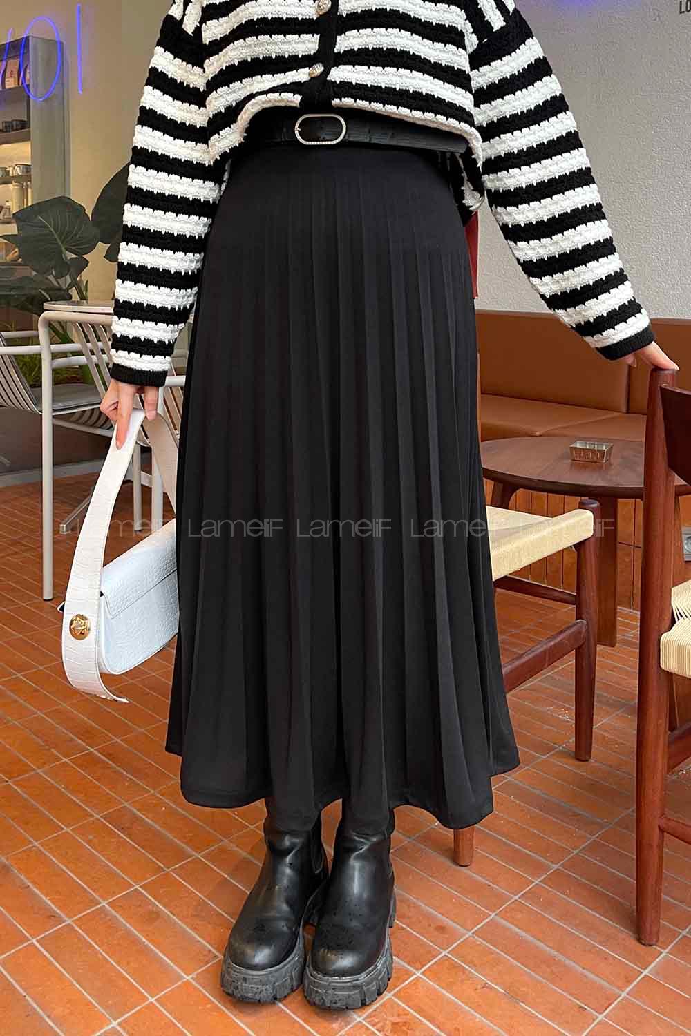 Lamelif Adelina Piliseli Etek Siyah