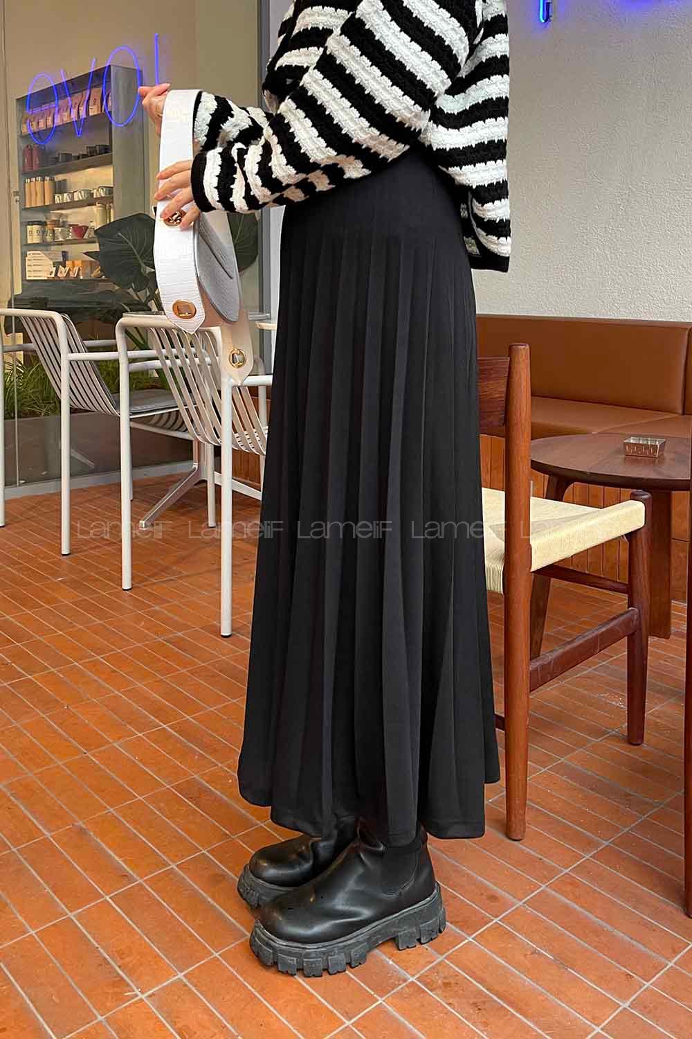 Lamelif Adelina Piliseli Etek Siyah