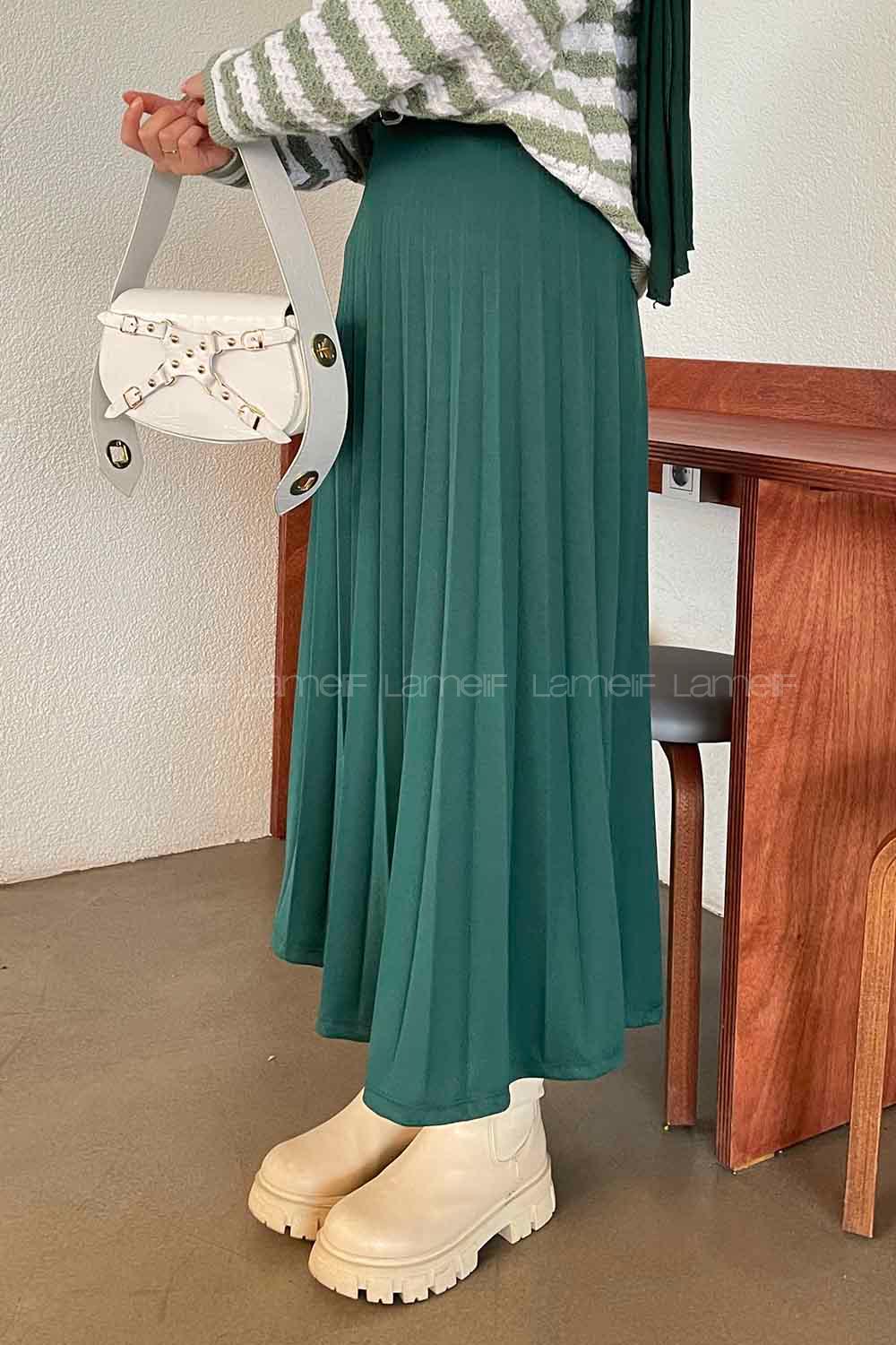 Lamelif Adelina Piliseli Etek Zümrüt