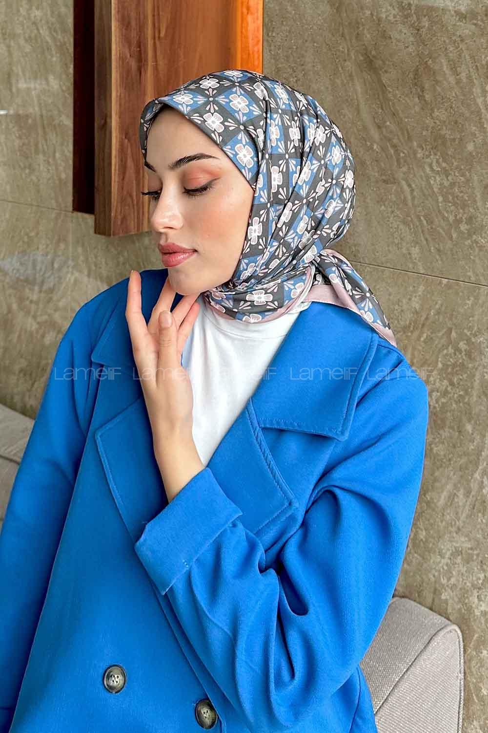 Lamelif Etnik Çiçek Desen Soft Eşarp Serisi Tozlu Kahve