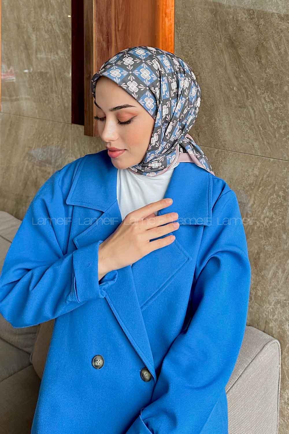 Lamelif Etnik Çiçek Desen Soft Eşarp Serisi Tozlu Kahve