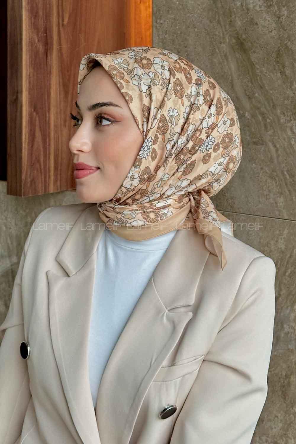 Lamelif Garden Desen Soft Eşarp Serisi Camel