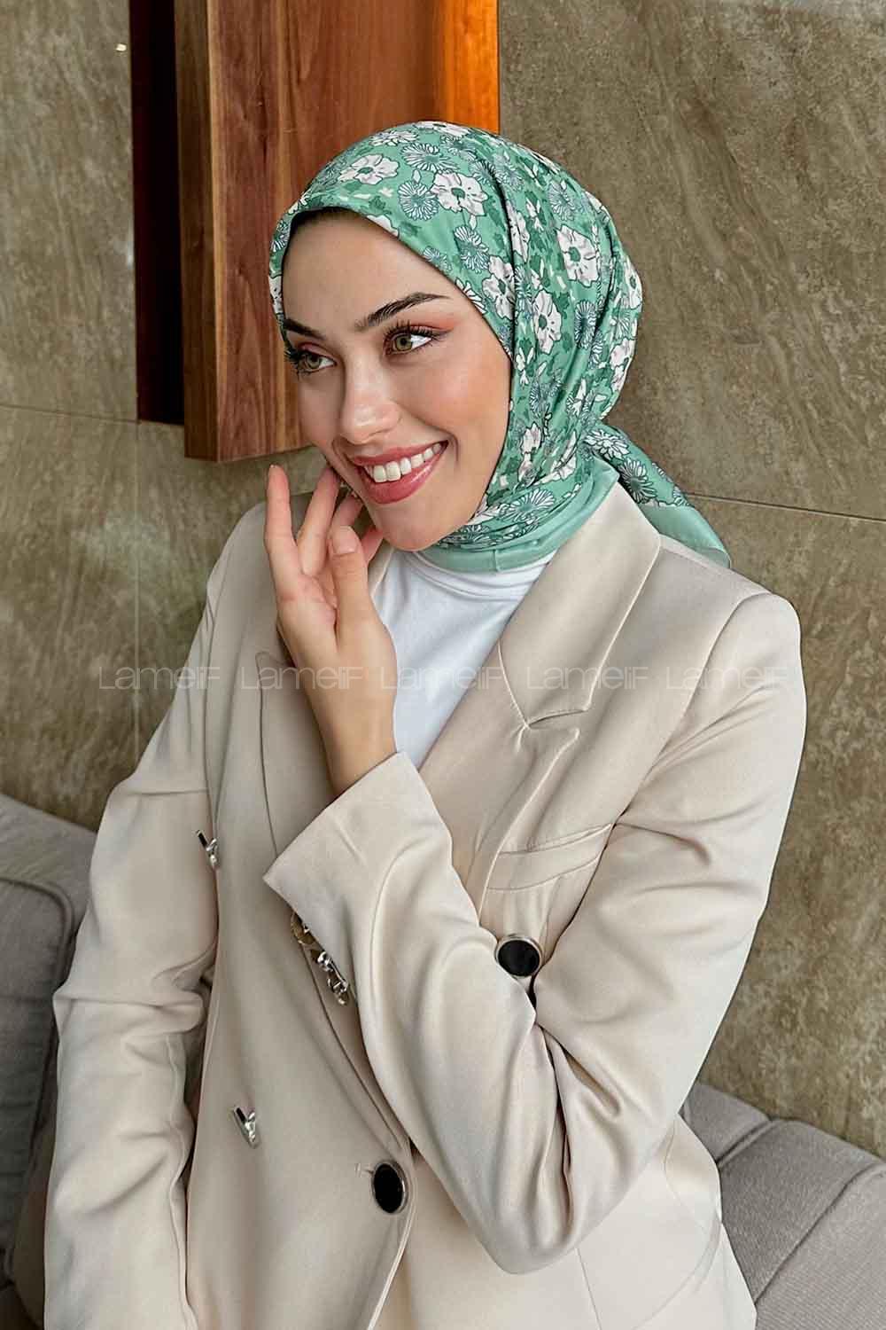 Lamelif Garden Desen Soft Eşarp Serisi Orman Yeşili