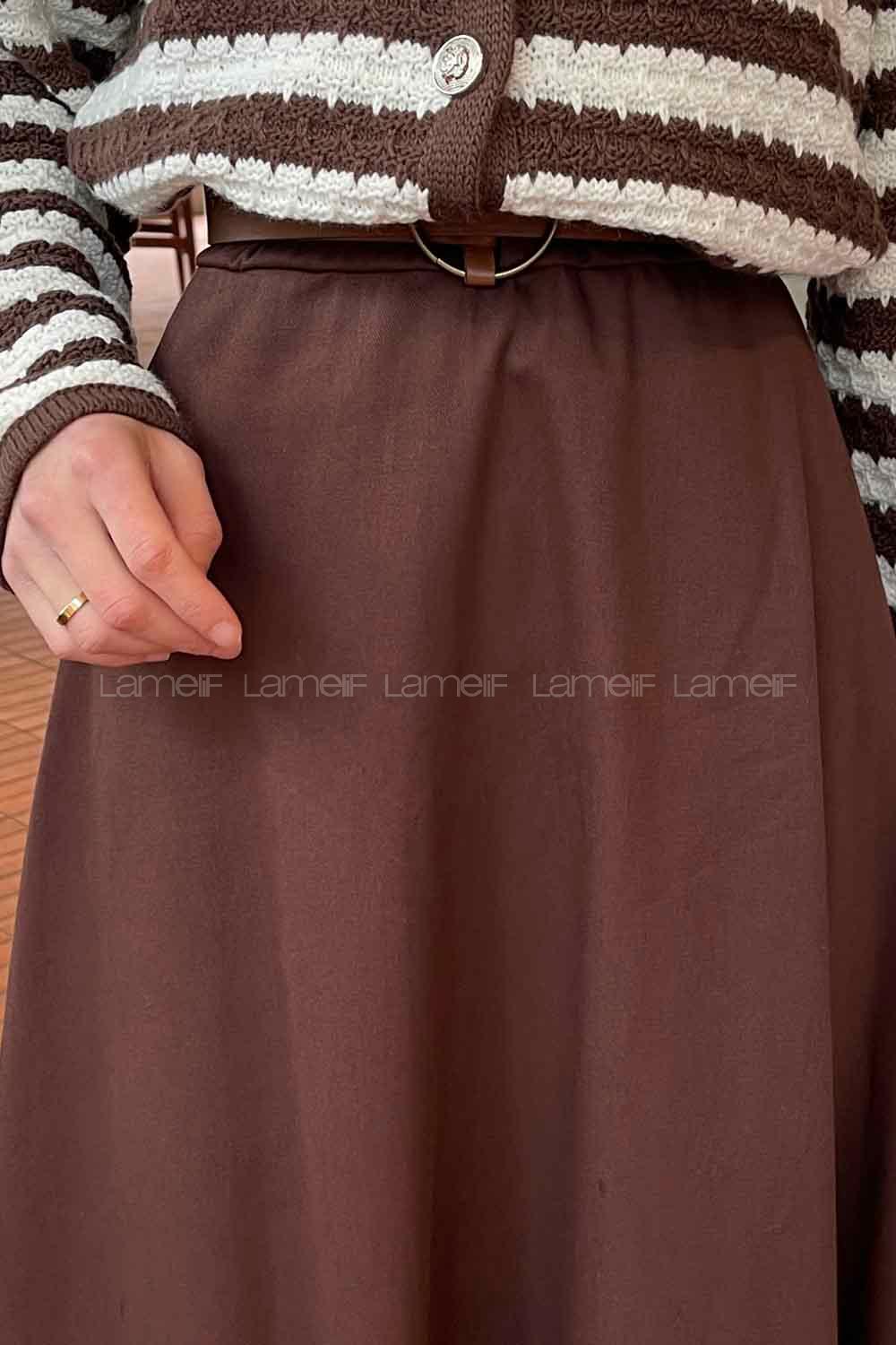 Lamelif Kloş Keten Etek Acı Kahve