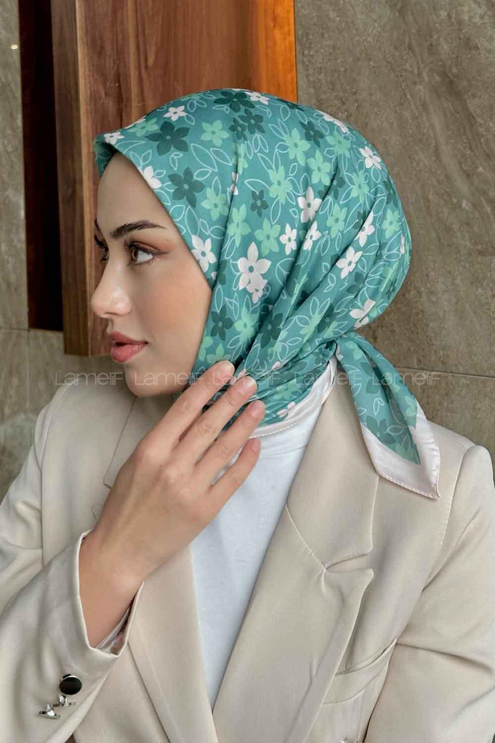 Lamelif Mini Çiçek Desen Soft Eşarp Serisi Mint Yeşili