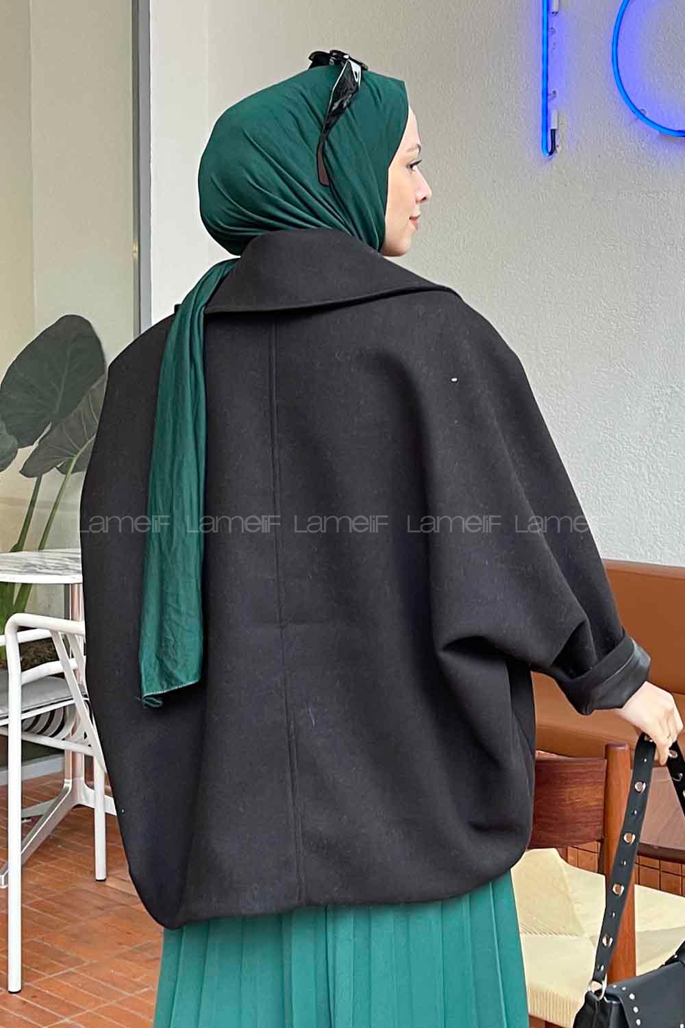 Modalamelif Yarasa Kaşe Kısa Kaban Siyah