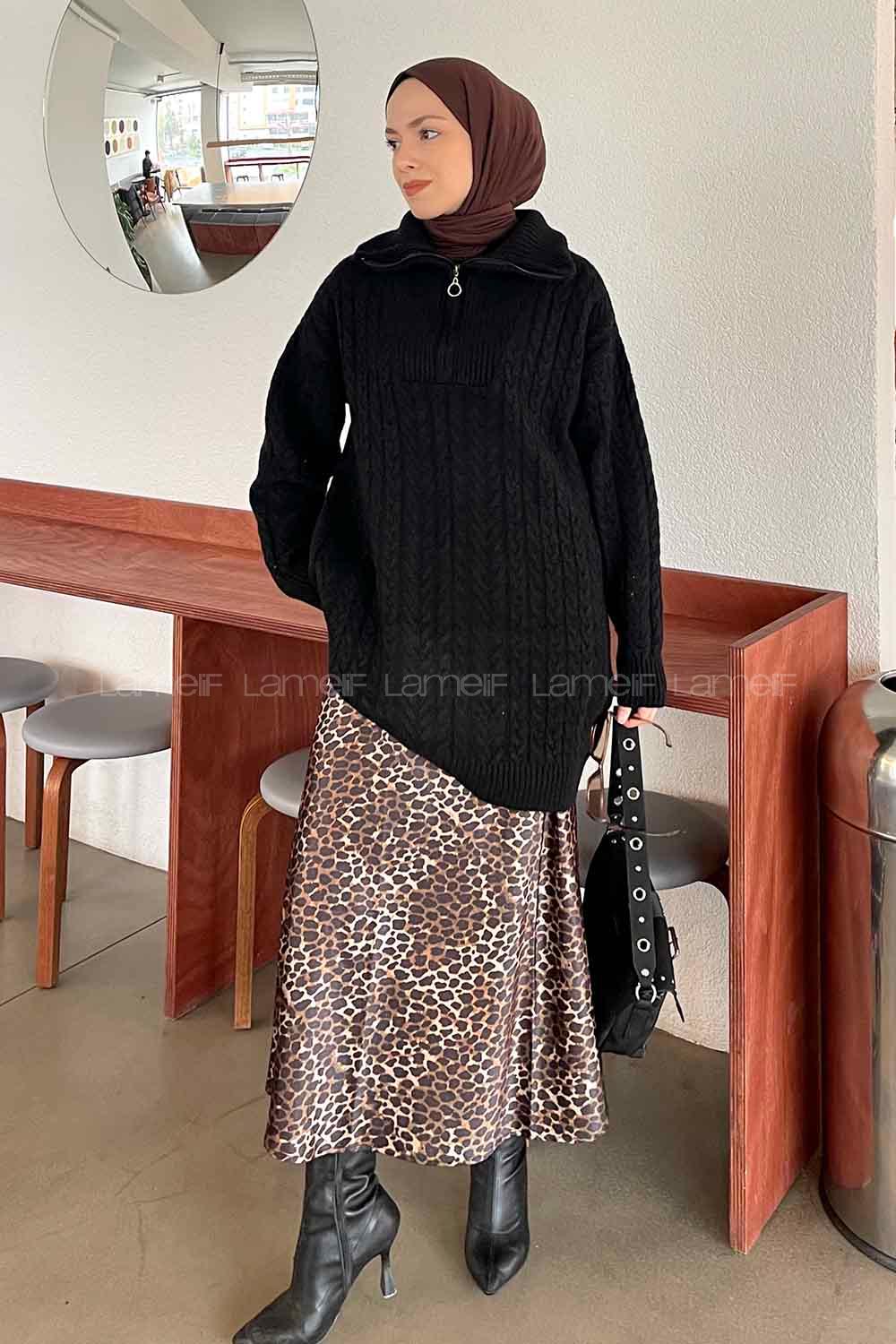 Black Choker Neck Knitwear Tunic