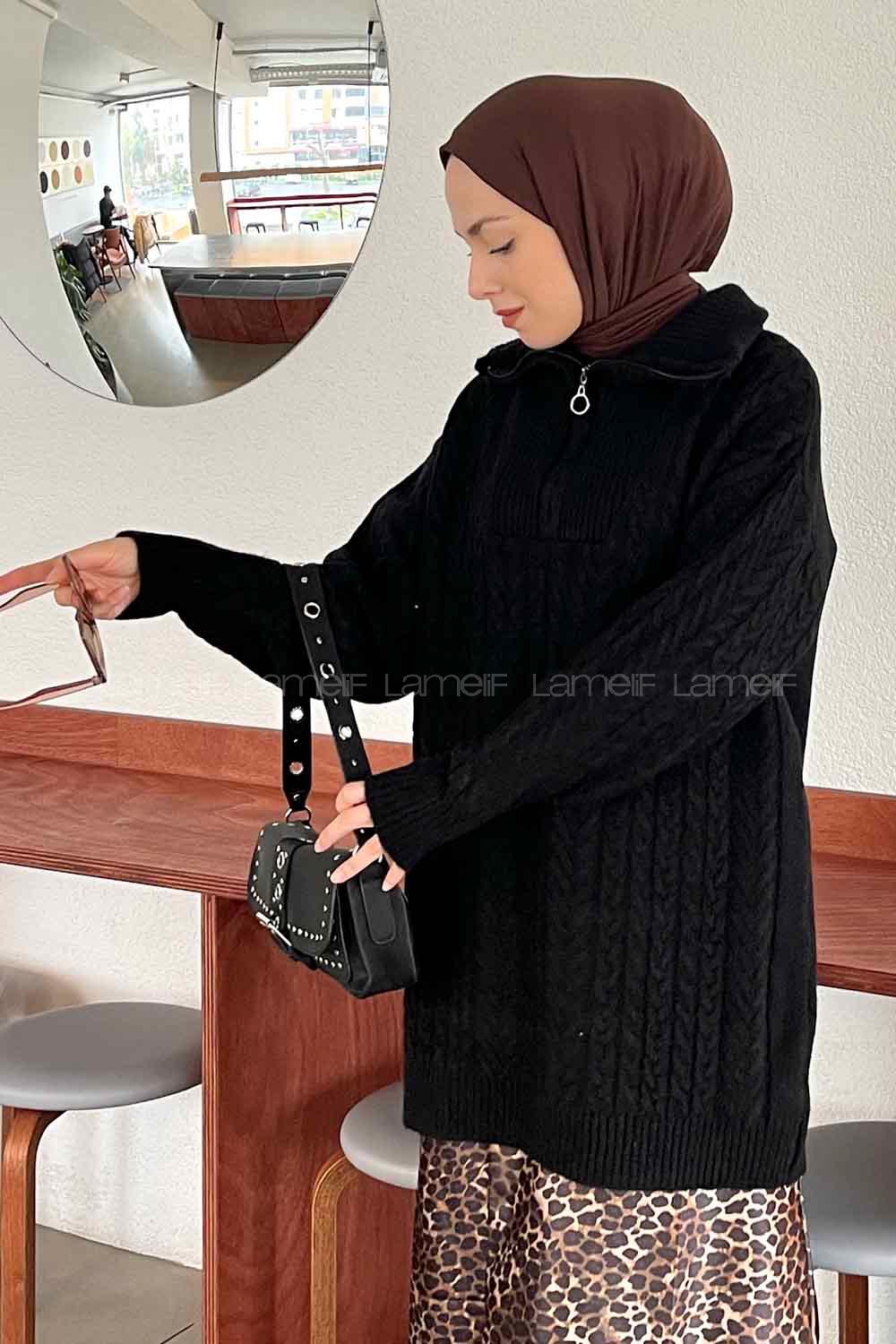 Black Choker Neck Knitwear Tunic