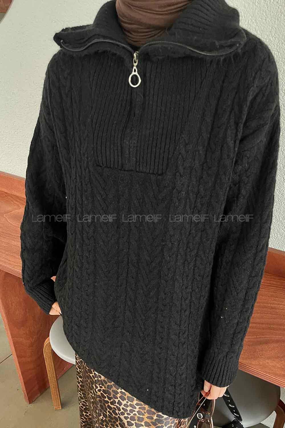 Black Choker Neck Knitwear Tunic