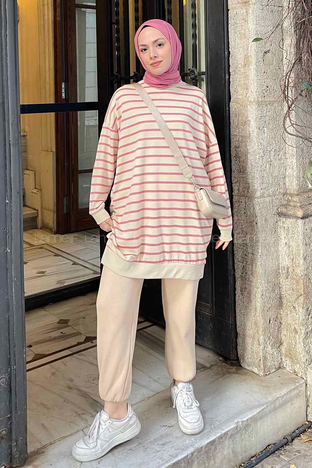 Light Pink Crew Neck Long Arm Printed Sweatshirt