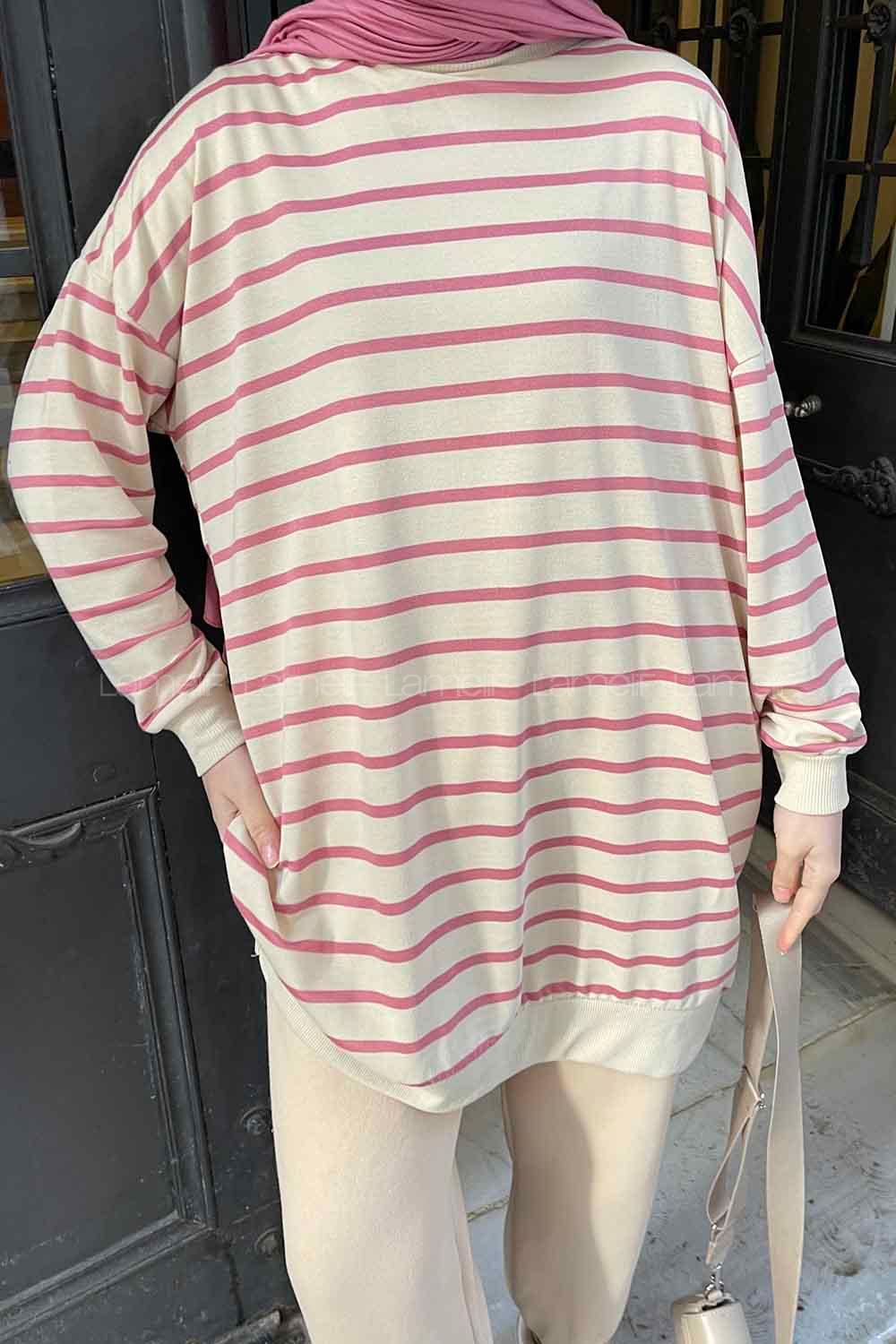 Light Pink Crew Neck Long Arm Printed Sweatshirt