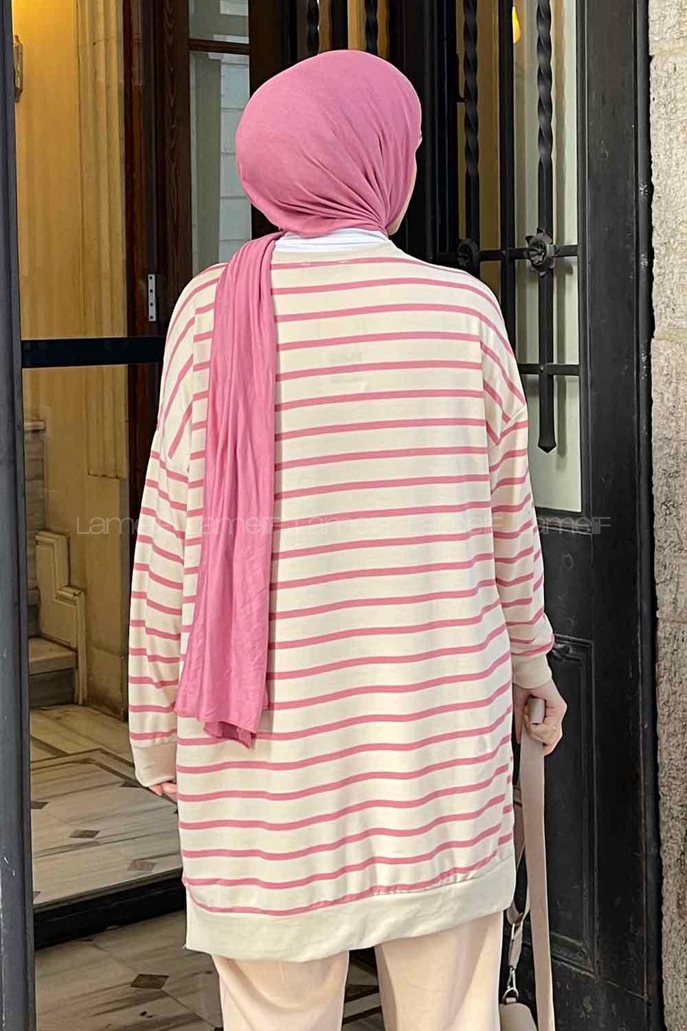 Light Pink Crew Neck Long Arm Printed Sweatshirt