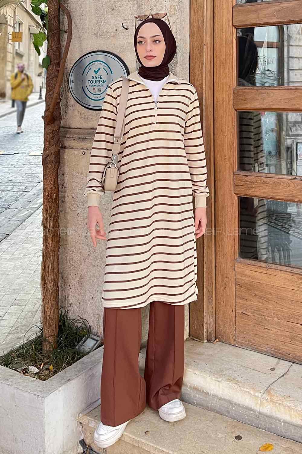 Bitter Brown Choker Neck Two Threads Tunic