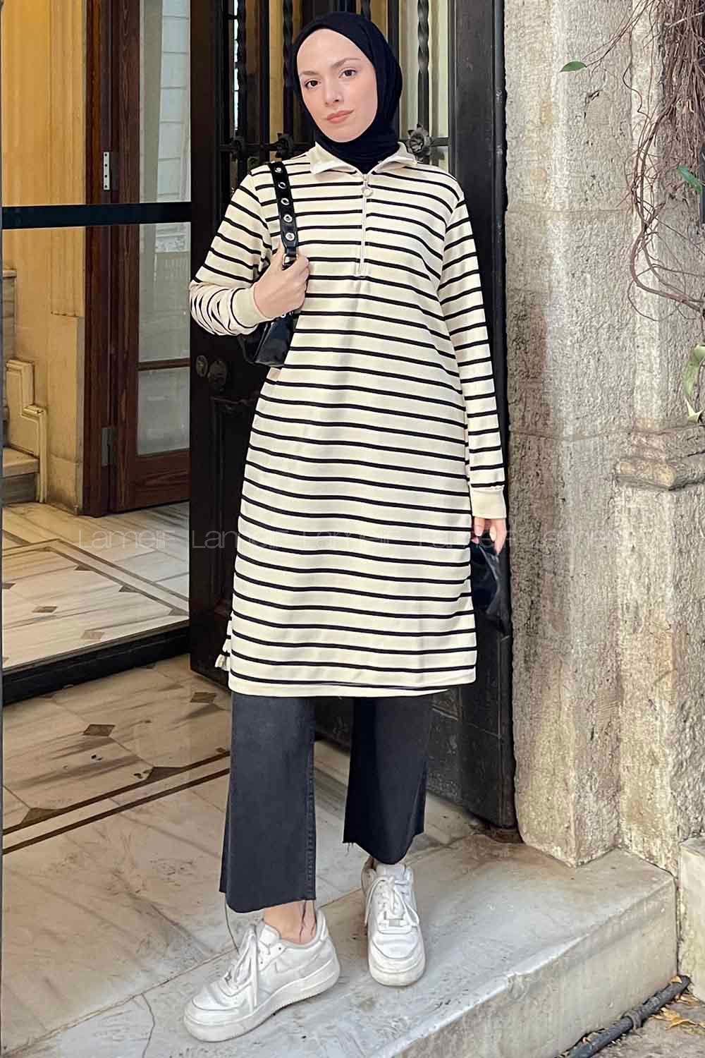 Black Choker Neck Two Threads Tunic